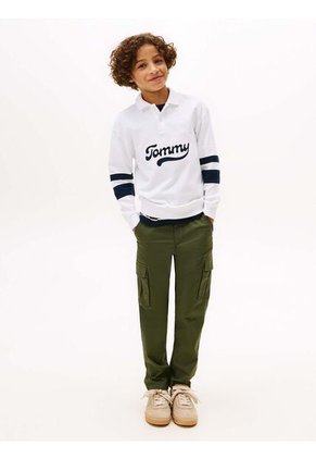 Polo Blanco Varsity De Manga Larga Con Aplicación Tommy Hilfiger