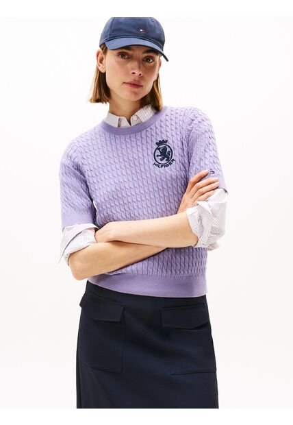 Saco Morado Con Tejido Cable Y Logo Gráfico Tommy Hilfiger