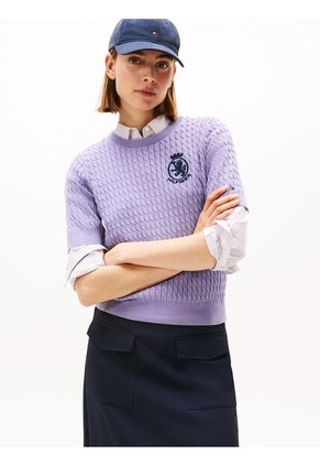 Saco Morado Con Tejido Cable Y Logo Gráfico Tommy Hilfiger