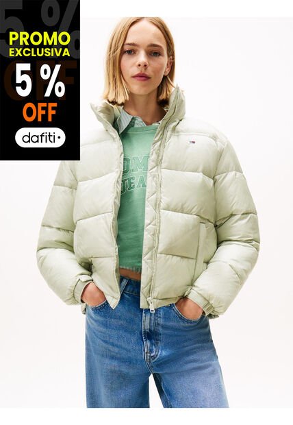 Chaqueta Gris Acolchada Con Capota Plegable Tommy Jeans