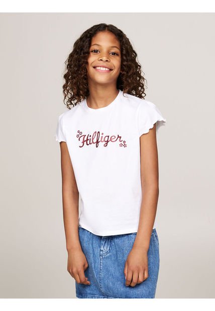 Camiseta Blanca Con Logo Floral Para Niña Tommy Hilfiger