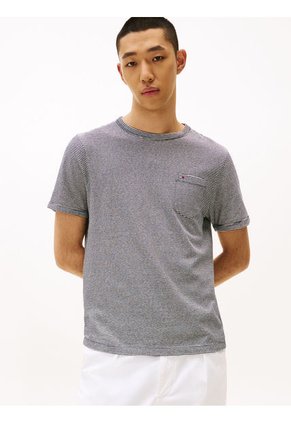 Camiseta De Rayas Azules Con Diseño Para Hombre