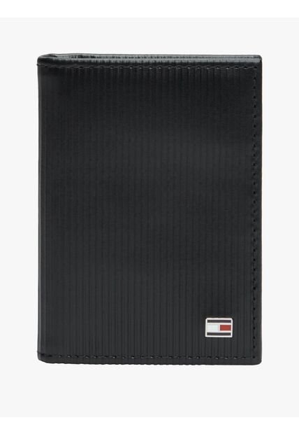 Billetera Negra De Cuero Con Monedero Y Logo Tommy Hilfiger