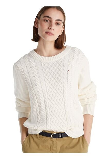 Saco Blanco Tejido De Cuello Redondo Con Logo Tommy Hilfiger