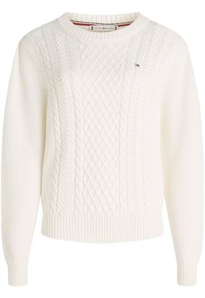 Saco Blanco Tejido De Cuello Redondo Con Logo Tommy Hilfiger