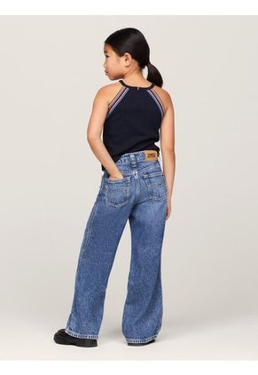 Jeans Azul Niña Con Pierna Ancha Y Lavado Oscuro Tommy Hilfiger