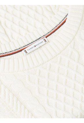 Saco Blanco Tejido De Cuello Redondo Con Logo Tommy Hilfiger