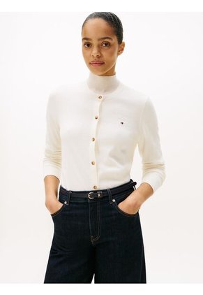 Cárdigan Blanco De Cuello Redondo Con Logo Tommy Hilfiger