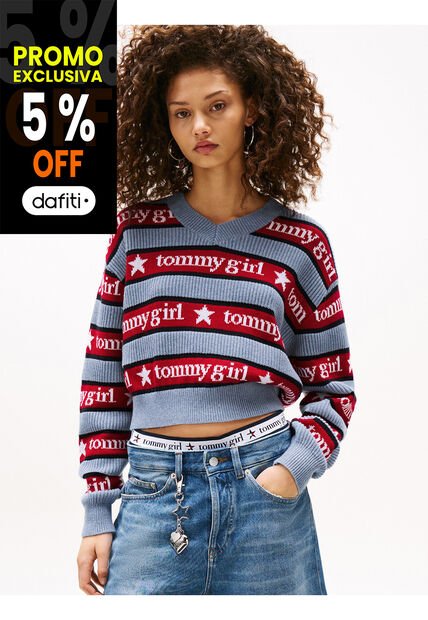 Saco Celeste Tommy Girl Con Rayas Tommy Jeans