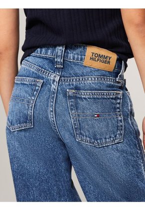 Jeans Azul Niña Con Pierna Ancha Y Lavado Oscuro Tommy Hilfiger
