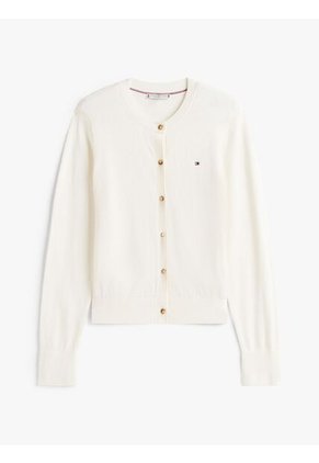 Cárdigan Blanco De Cuello Redondo Con Logo Tommy Hilfiger
