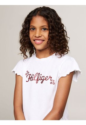 Camiseta Blanca Con Logo Floral Para Niña Tommy Hilfiger