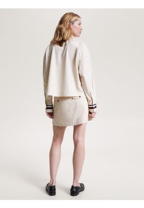 Camisa Corta Extragrande Con Rayas Globales Mujer Beige Tommy Hilfiger