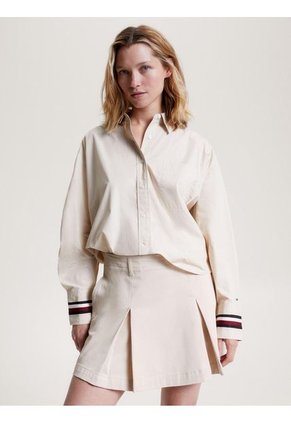 Camisa Corta Extragrande Con Rayas Globales Mujer Beige Tommy Hilfiger