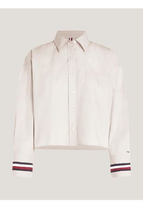 Camisa Corta Extragrande Con Rayas Globales Mujer Beige Tommy Hilfiger