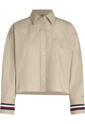 Camisa Corta Extragrande Con Rayas Globales Mujer Beige Tommy Hilfiger