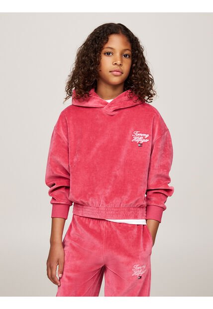 Buzo Rosa Niña Con Capota Y Logo Script Tommy Hilfiger