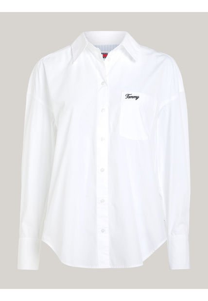 Sobrecamisa Blanca Oversize Con Logo En Script Tommy Jeans