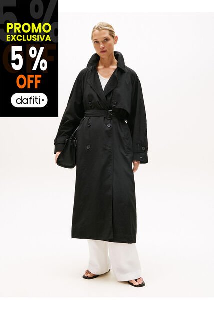 Gabardina Negra Ligera De Corte Oversize Tommy Hilfiger