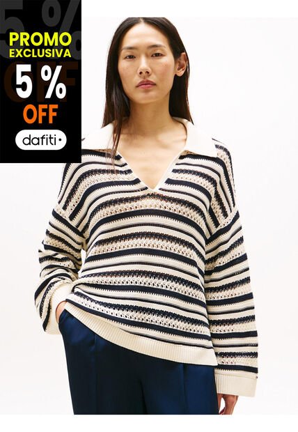 Saco Multicolor Tipo Polo De Punto Calado Tommy Hilfiger