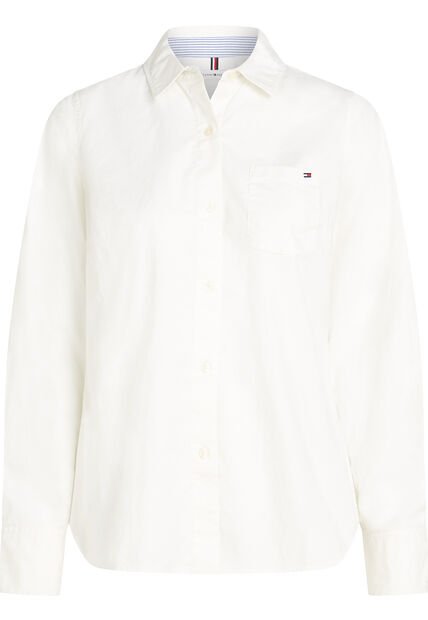 Camisa Blanca Oxford Manga Larga Con Logo Tommy Hilfiger
