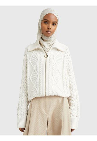 Saco De Punto Trenzado Con Cremallera Mujer Blanco Tommy Hilfiger Tommy Hilfiger
