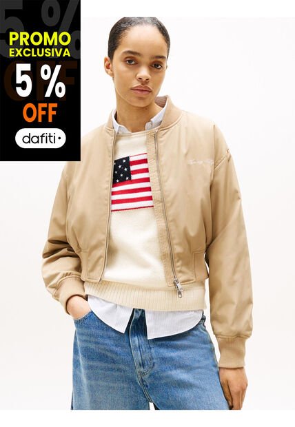 Chaqueta Naranja Bomber Corta Repelente Al Agua Tommy Hilfiger