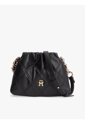 Bolso Negro Mensajero Acolchado Con Cadena Y Monograma Tommy Hilfiger