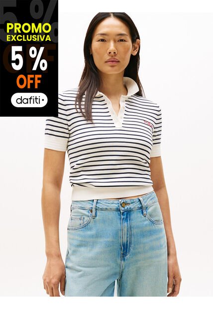 Saco Beige Tipo Polo Con Logo Tommy Hilfiger