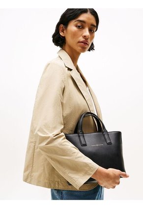 Bolso Negro Tote Con Correa Cruzada Textil Tommy Hilfiger