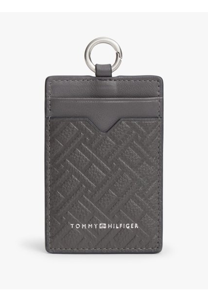 Tarjetero Gris Modern De Cuero Con Motivo De Logos Tommy Hilfiger