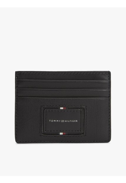 Tarjetero Negro De Cuero Granulada Tommy Hilfiger
