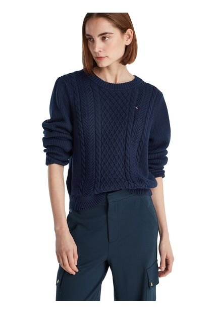 Saco Azul Tejido De Cuello Redondo Con Logo Tommy Hilfiger