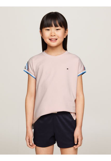 Camiseta Rosa Con Ribetes De Punto Canal Para Niña Tommy Hilfiger