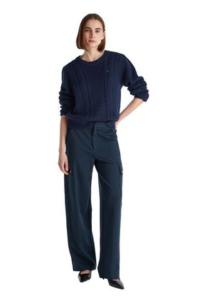 Saco Azul Tejido De Cuello Redondo Con Logo Tommy Hilfiger