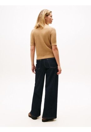 Saco Beige Con Tejido Cable Y Logo Gráfico Tommy Hilfiger