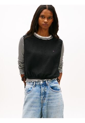 Blusa Negra Sin Mangas Con Lazada En Mezcla De Lino Tommy Jeans Tommy Hilfiger