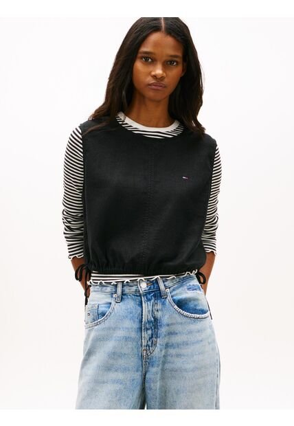 Blusa Negra Sin Mangas Con Lazada En Mezcla De Lino Tommy Jeans