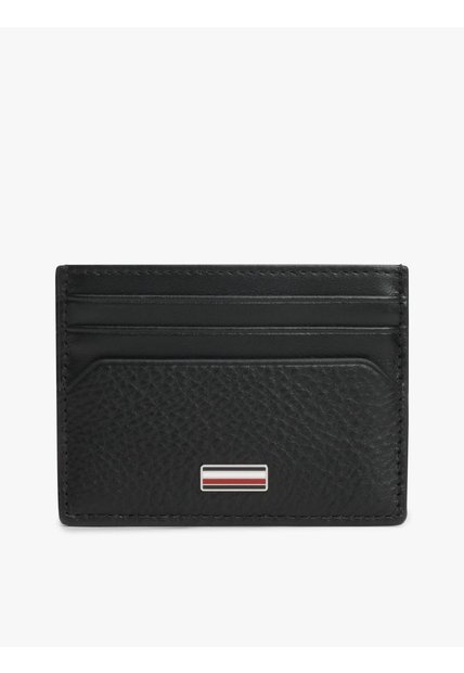Tarjetero Negro De Cuero Con Insignia Distintiva Tommy Hilfiger