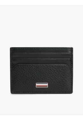 Tarjetero Negro De Cuero Con Insignia Distintiva Tommy Hilfiger