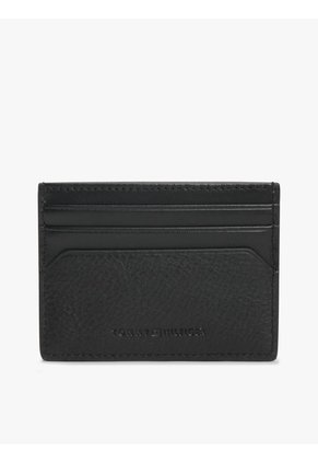 Tarjetero Negro De Cuero Con Insignia Distintiva Tommy Hilfiger