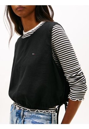 Blusa Negra Sin Mangas Con Lazada En Mezcla De Lino Tommy Jeans