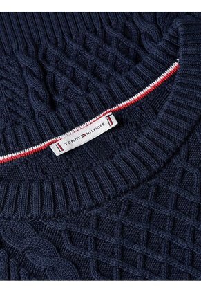 Saco Azul Tejido De Cuello Redondo Con Logo Tommy Hilfiger