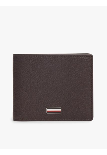 Billetera Marrón Plegable De Cuero Con Insignia Distintiva Tommy Hilfiger