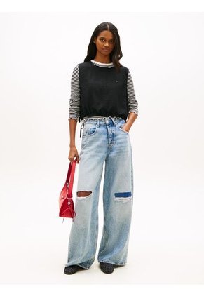 Blusa Negra Sin Mangas Con Lazada En Mezcla De Lino Tommy Jeans