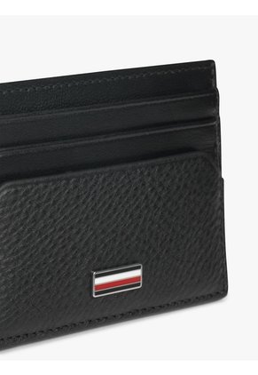 Tarjetero Negro De Cuero Con Insignia Distintiva Tommy Hilfiger
