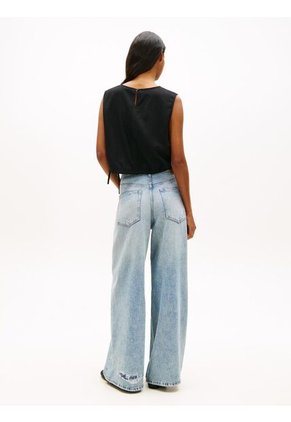 Blusa Negra Sin Mangas Con Lazada En Mezcla De Lino Tommy Jeans