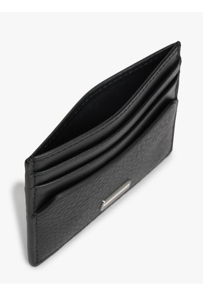 Tarjetero Negro De Cuero Con Insignia Distintiva Tommy Hilfiger