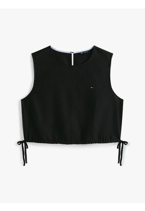 Blusa Negra Sin Mangas Con Lazada En Mezcla De Lino Tommy Jeans