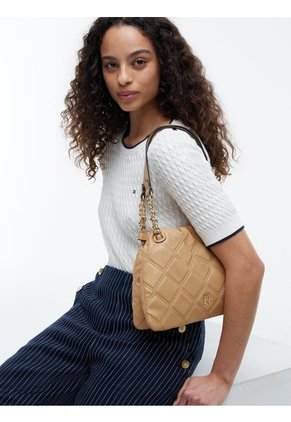 Bolso Beige Tote Acolchado Con Monograma TH Tommy Hilfiger